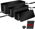 ShellKingdom Cable Management Box, 3 Pack Cable Organizer for Cable Cord Management, Storage and Holder to Cover and Hide & Power Strips & Cords (Black 3 Set)