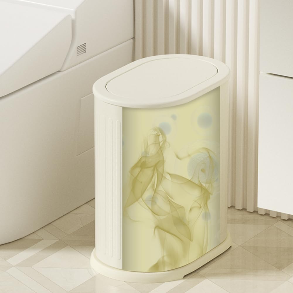 Small Bathroom Trash Can with Lid Push Top,Dog Proof Wastebasket