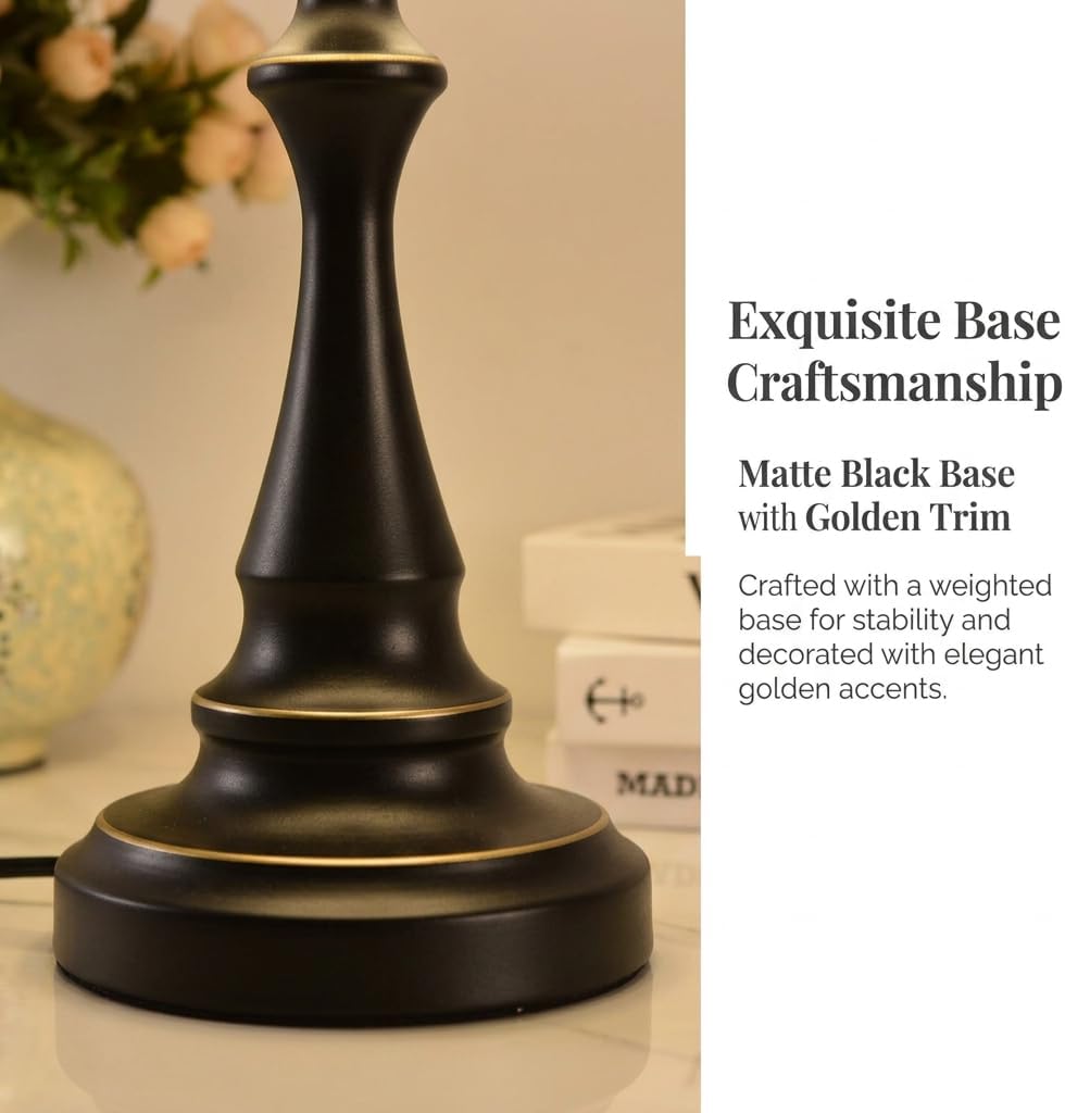 Traditional Table Lamp, Black Vintage Desk Lamp with Fabric Shade