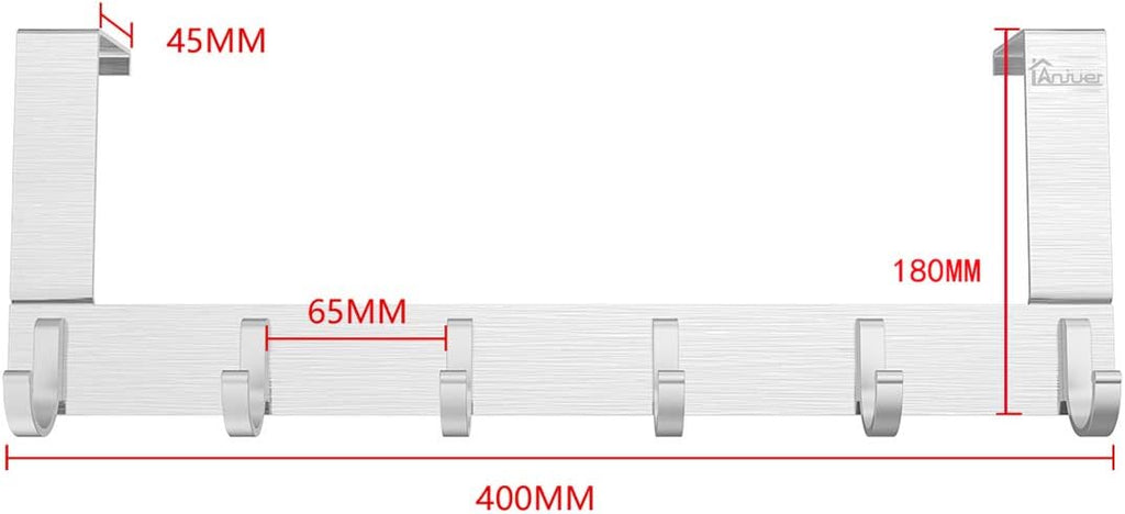 Door Hooks Hanger Rack, Aluminum Utility Organizer Holder for Kithchen Bathroom, 6 Hooks Over the Door Hanger Silver