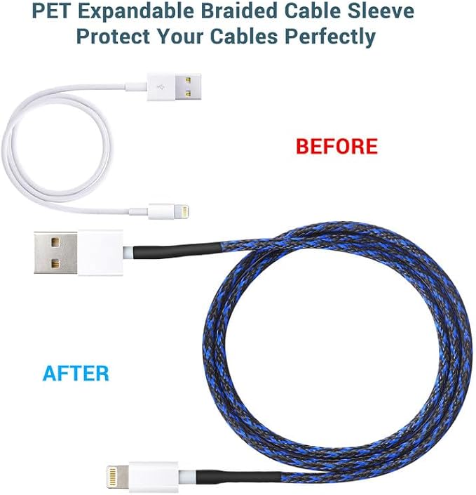 25Ft-3/4 inch PET Expandable Braided Sleeving Wire Loom, Aibole Braided Cable Sleeve Wire Wrap,Black&Blue