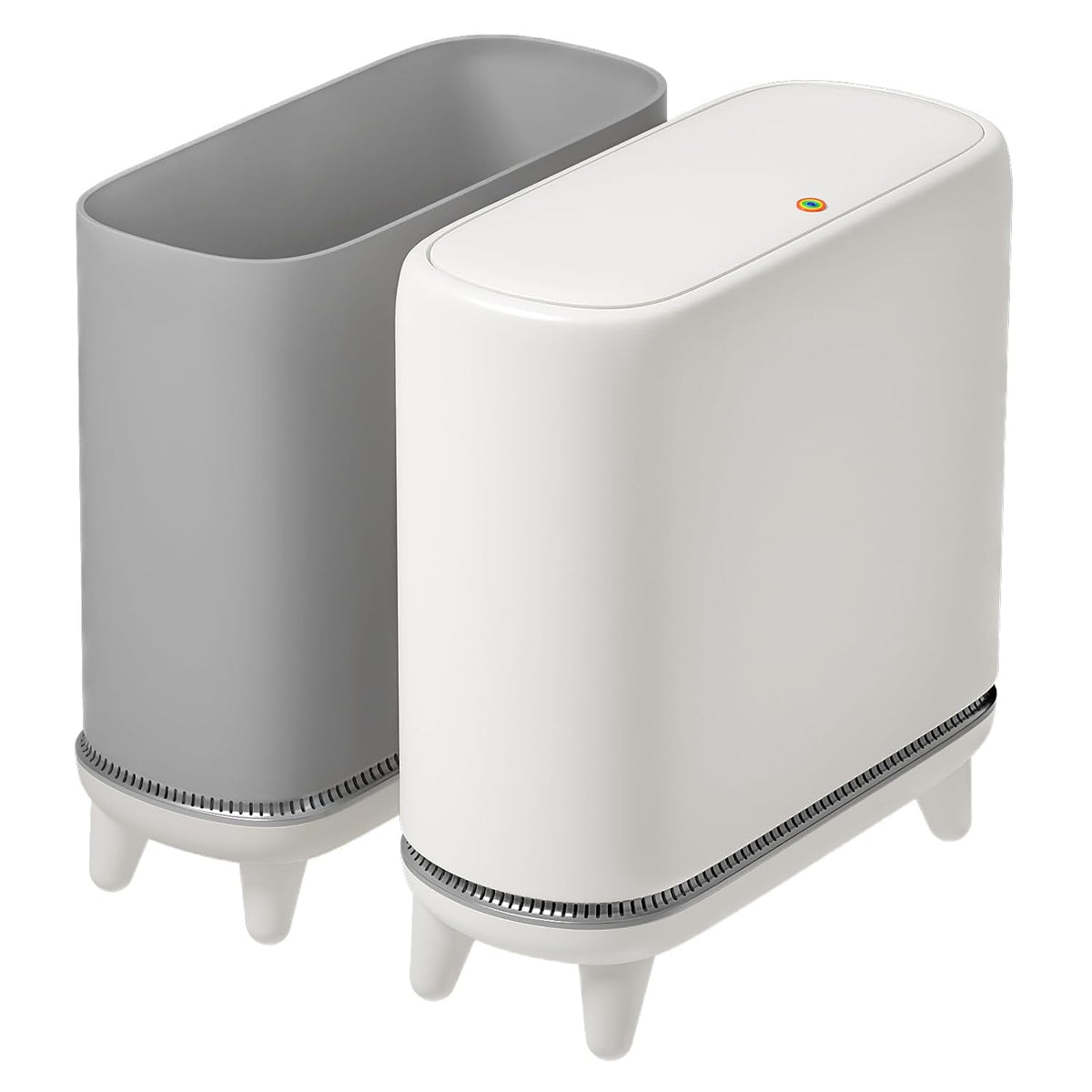 Slim Bathroom Trash Can with Lid, Narrow 3.3 Gallon Trash Can for Tight Spaces, Hidden Liner, Press-to-Open Lid, Patented Bag-Fit Design, Elevated Legs, White