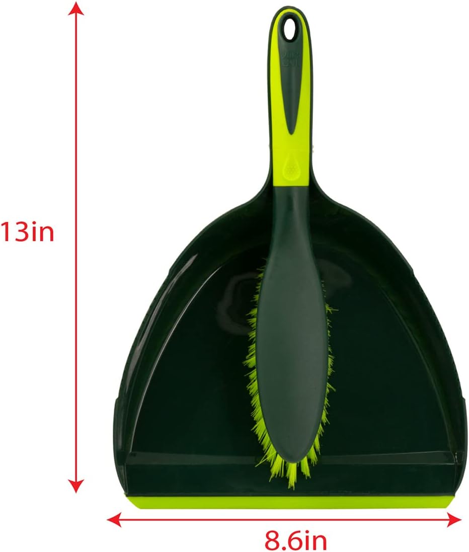 Pine-Sol Dustpan and Brush Set | Nesting Snap-On Design | Portable, Compact Dust Pan and Hand Broom for Cleaning with Rubber Grip Edge, Green