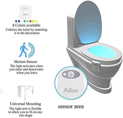 Ailun Toilet Night Light Motion Sensor LED 8 Colors Changing, 2 Pack