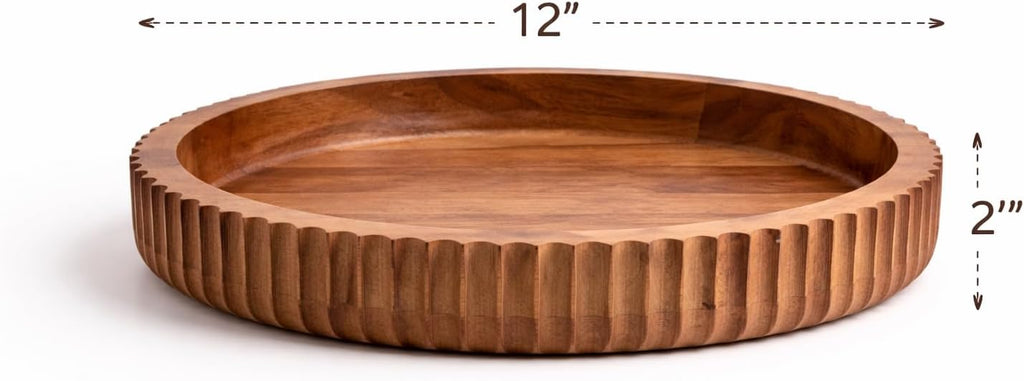 Acacia wood fruit bowl, 12" X 2" Large Fruit bowl for kitchen counter |Wooden bowl for entryway table or dining table centerpiece décor | Also use as keybowl or for candy (Natural Finish)