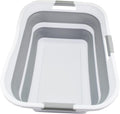 SAMMART 42L (11 gallon) Collapsible Plastic Laundry Basket - Foldable Pop Up Storage Container/Organizer - Portable Washing Tub - Space Saving Hamper/Basket (White/Grey)