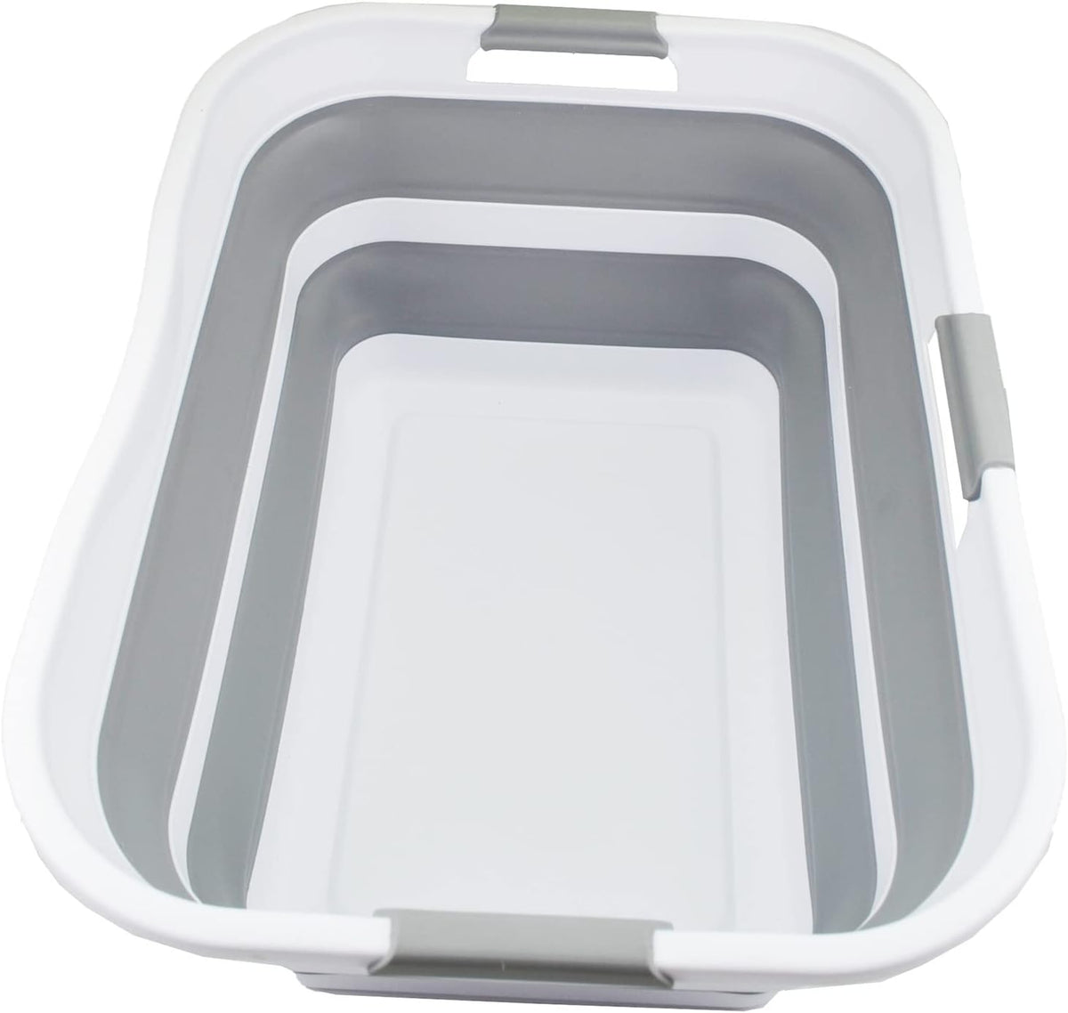 SAMMART 42L (11 gallon) Collapsible Plastic Laundry Basket - Foldable Pop Up Storage Container/Organizer - Portable Washing Tub - Space Saving Hamper/Basket (White/Grey)