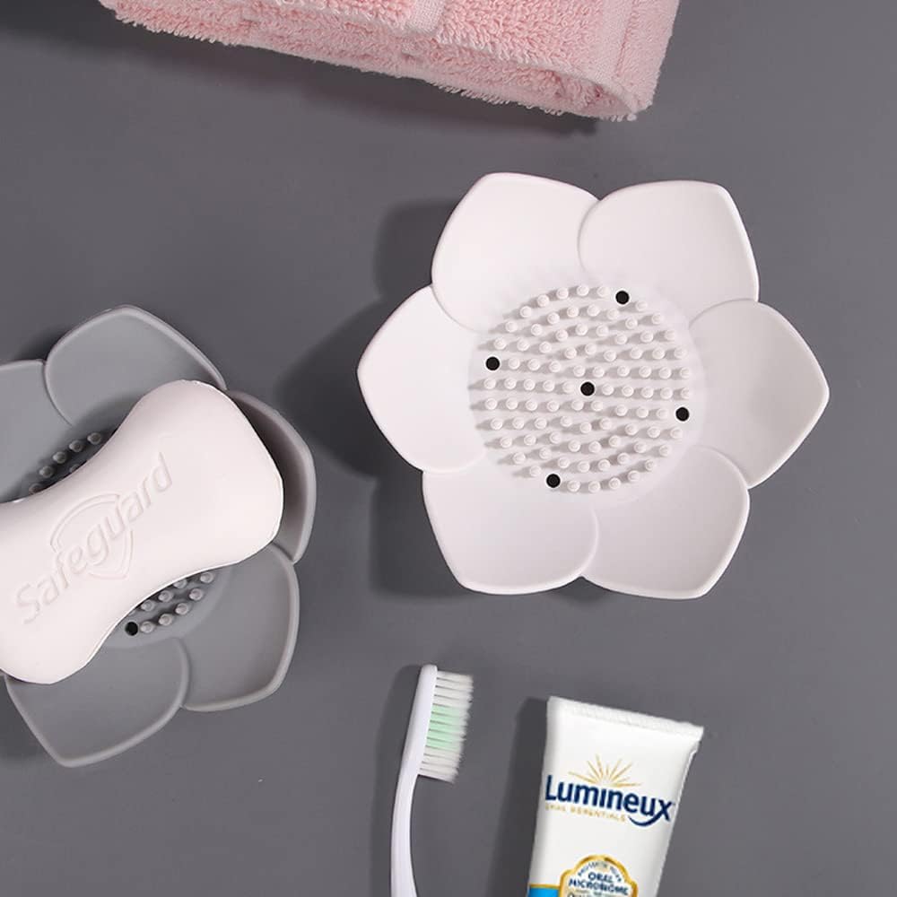 2 Pack Silicone Soap Tray Dishes Soap Holder Saver Draining Bathroom Shower Sink Bathtub