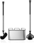 HAMITOR Toilet Bowl Brush and Plunger Set: 2-in-1 Stainless Steel Combo