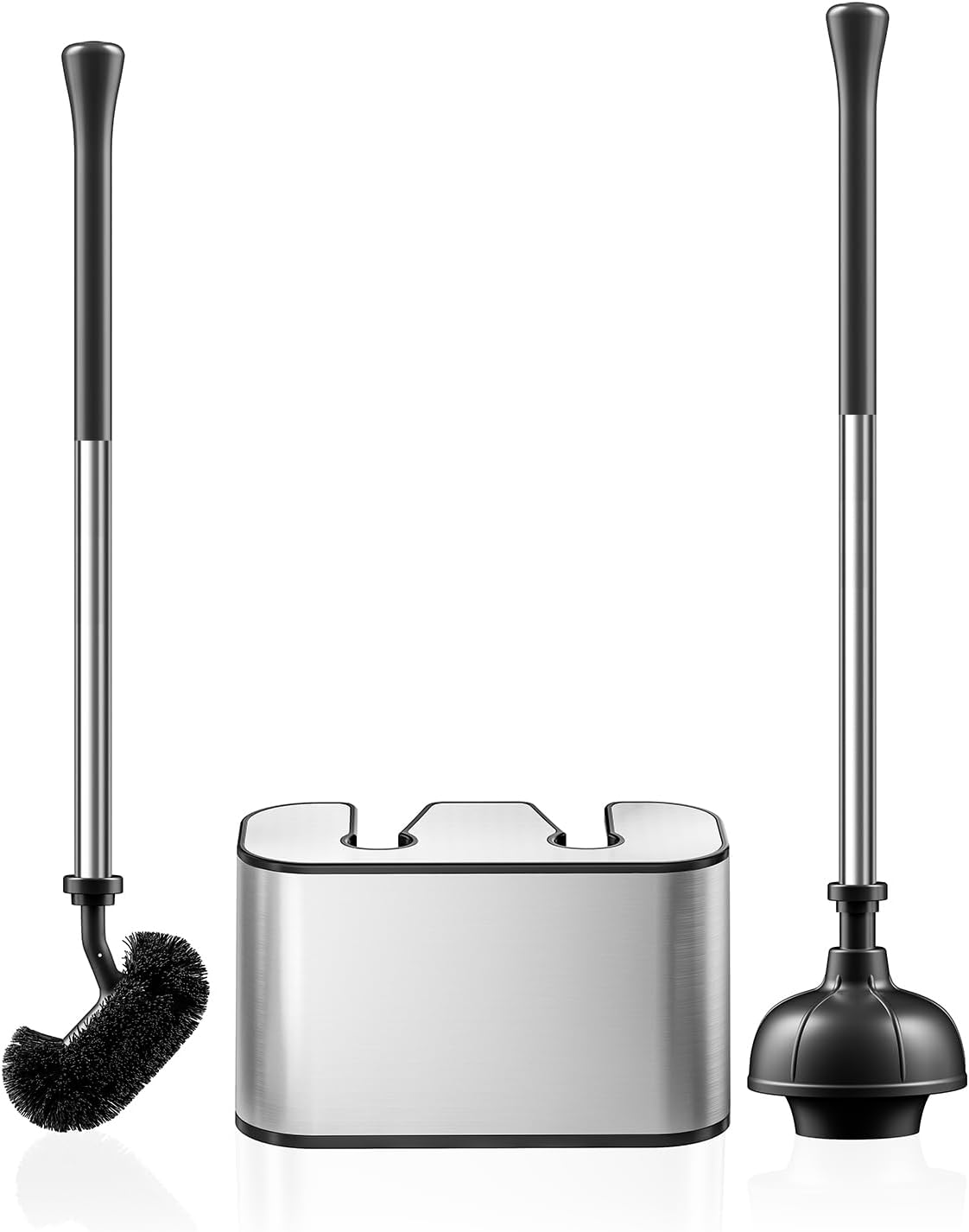 HAMITOR Toilet Bowl Brush and Plunger Set: 2-in-1 Stainless Steel Combo