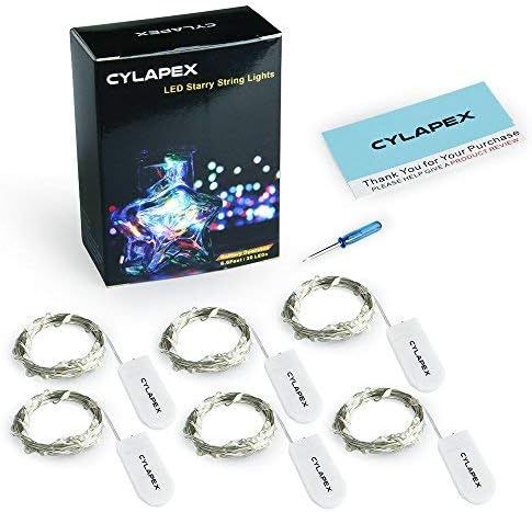 CYLAPEX 6 Pack Fairy Lights Battery Operated 7ft 20 LED Mini String Lights Silver Wire Firefly Starry Moon Twinkle Lights for Halloween Mason Jars Party Christmas Centerpiece Table Decorations, Purple