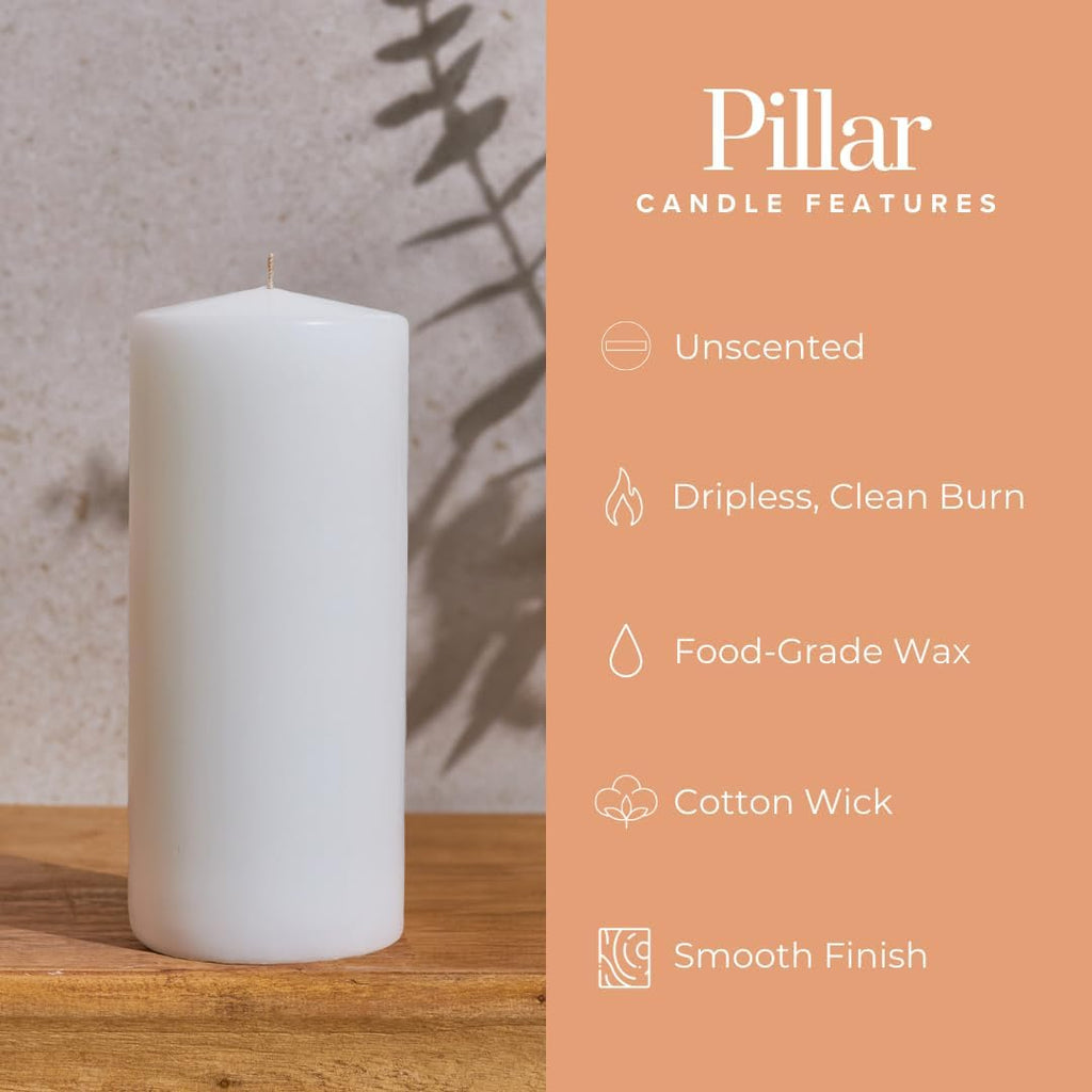 Simply Soson White Pillar Candles 2.75x6 Set of 6, Unscented Bulk Pack