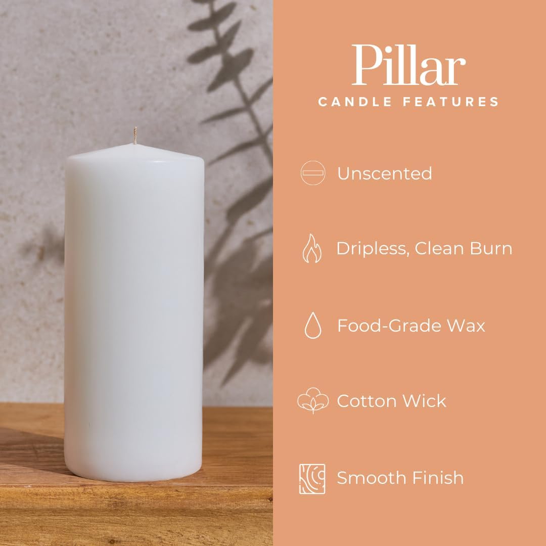 Simply Soson White Pillar Candles 2.75x6 Set of 6, Unscented Bulk Pack