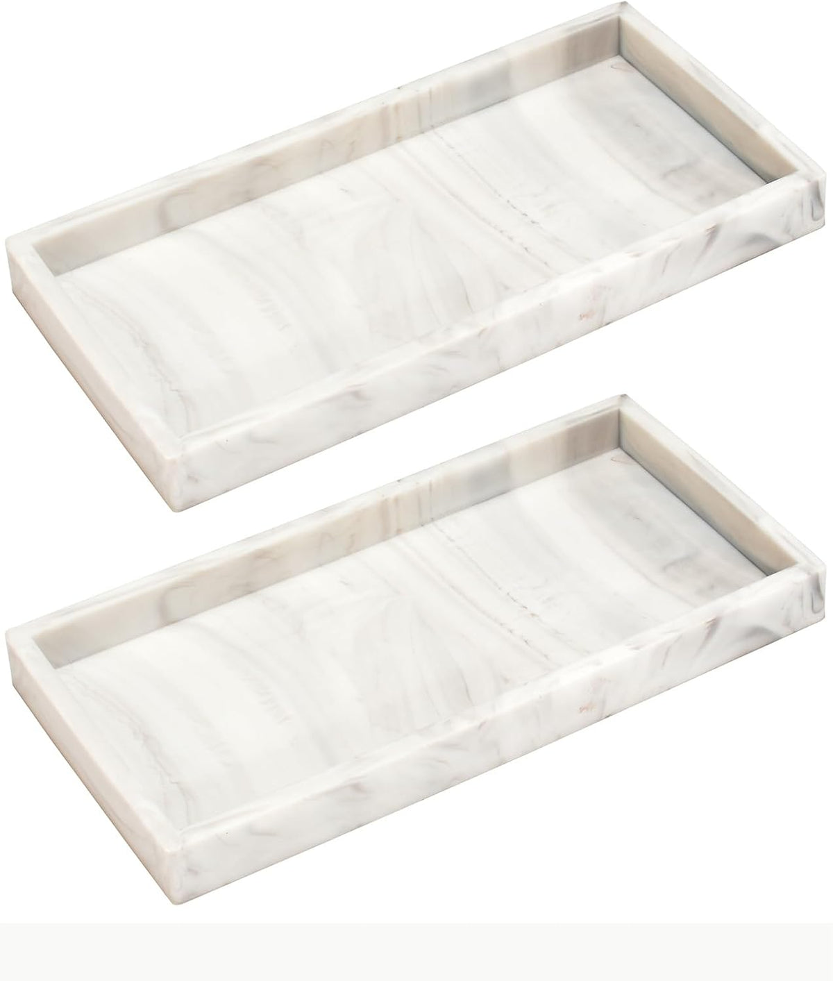 DNC Silicone Bathroom Tray for Counter, 2PC 7.9" Small Vanity Tray for Countertop, Kitchen Sink Soap Tray for Dish Holder Dispenser Toilet Tank Desk Organizer
