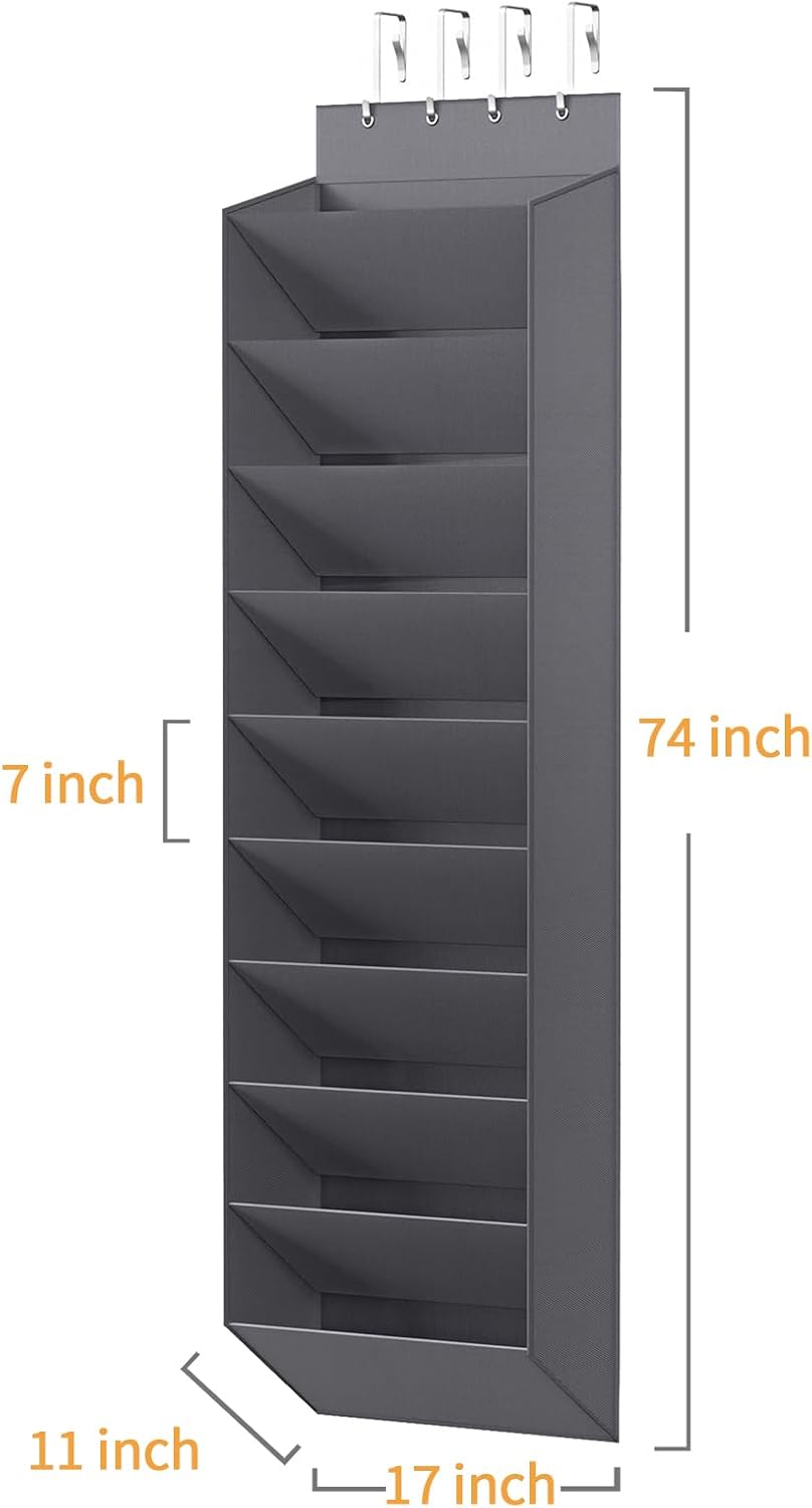 REGELETO Over-the-Door Shoe Organizer 10 Tier, Large Capacity Hanging Shoe Rack Holder for Closet Dorm Bedroom, Non-Woven Fabric with 4 Stainless Steel Hooks, Holds 20-30 Pairs Shoes （ Premium Gray）