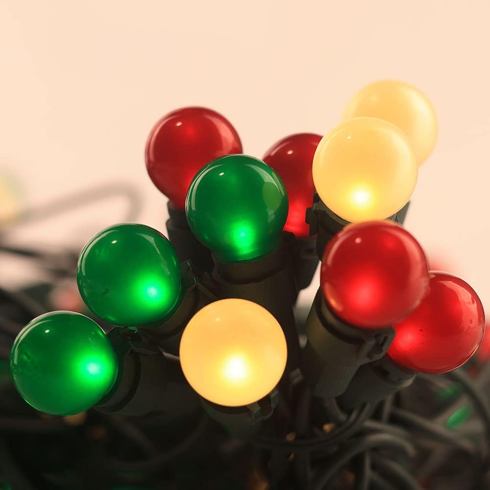 Red White and Green Christmas Lights Outdoor Pearlized G15 70 LED 19ft Plug in Mini Globe String Lights Multi Color Green Wire for Indoor Patio Xmas Tree