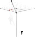 Brabantia Essential Outdoor 3 Arm Clothesline (98 ft/Ø 1.4") Dry Clothes Outside, Spacious Washing Line & Hanger Hooks, Folding Garden Umbrella Clothes Drying Rack + Concrete Ground Tube (Gray)