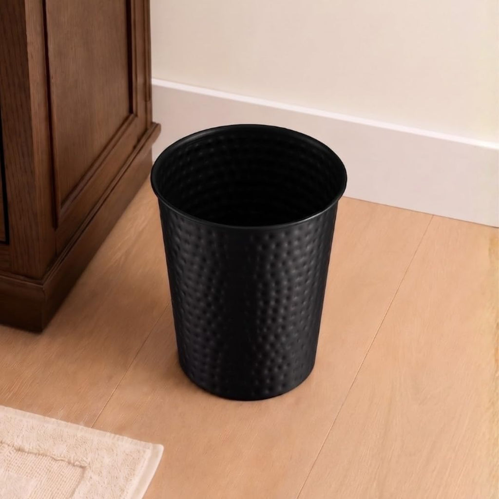 Monarch Abode Metal Bathroom Trash Can – Waste Basket for Bedroom, Office Desk, & Dorm, Hand Hammered, Durable Decorative Black Small Trash Can Bathroom Garbage Bin Wastebasket