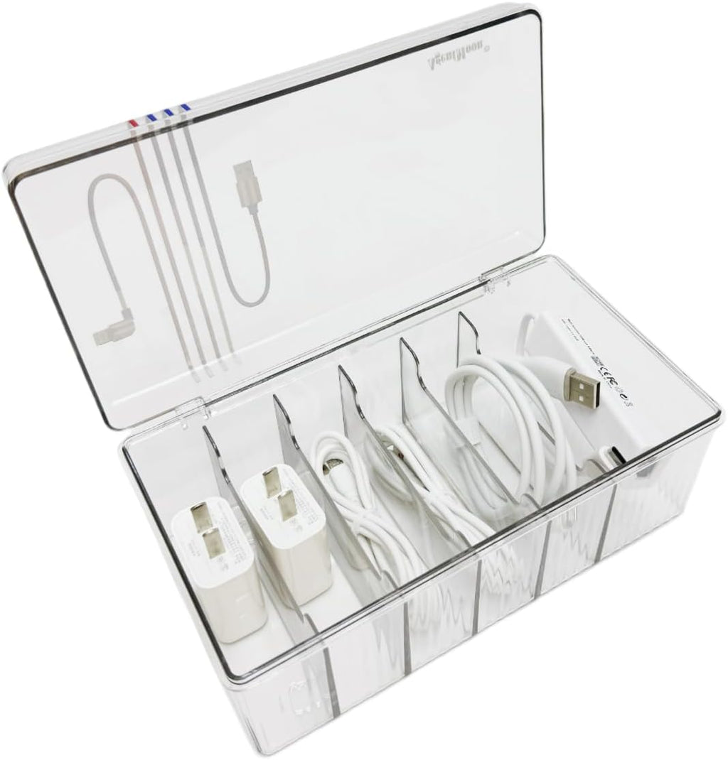 AgentMoon Clear Acrylic Cable Organizer Box with Lid, 1PCS