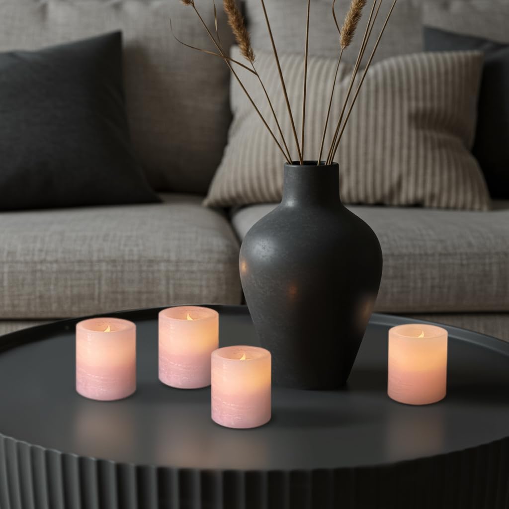 FURORA LIGHTING Pink Marble Real Wax Votive LED Candles, 6-Pack