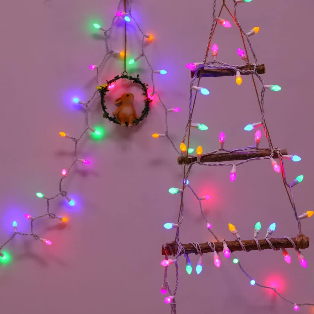 Christmas Lights LED Multi Color Glass C3 Lights 50 Count Easter Pastel Light 120V ETL Certified Connectable Indoor Outdoor String Light White Wire for Xmas Party Patio Home