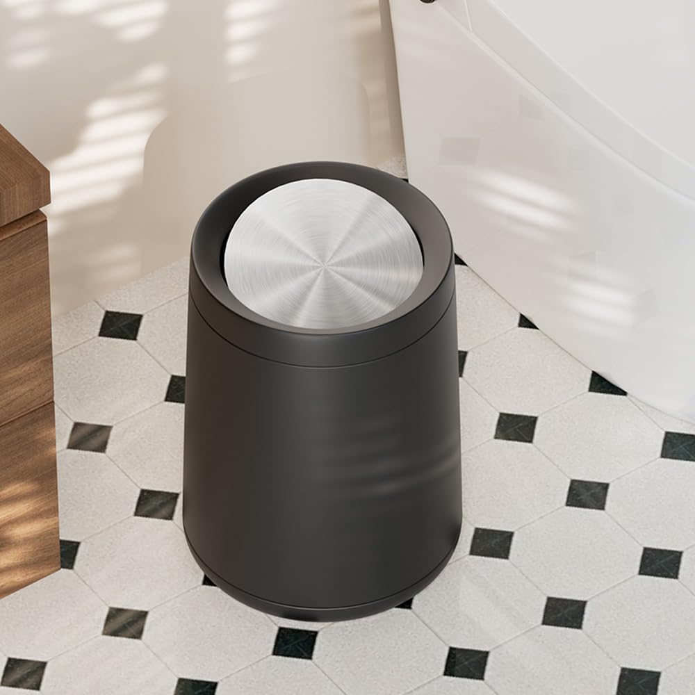 10L/2.6Gal Black Bathroom Trash Can with FILP Lid