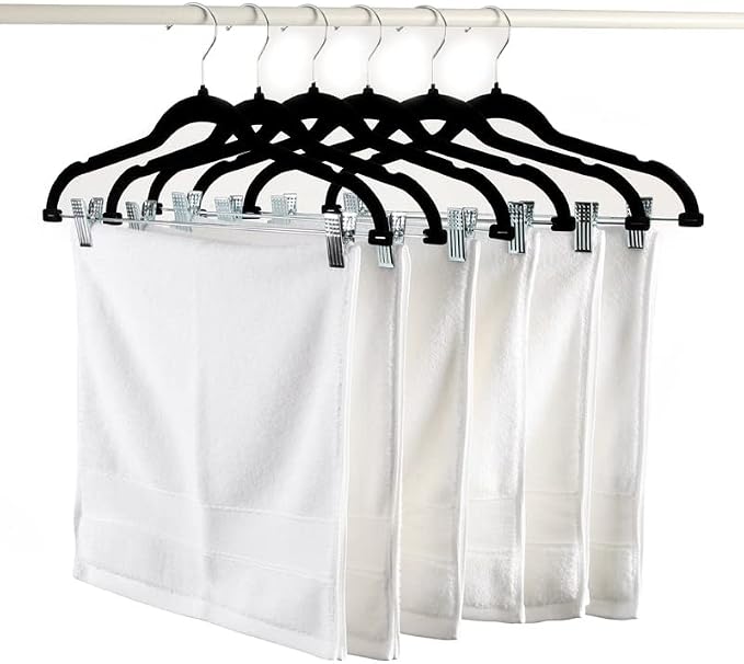 MANZOO Velvet Pants Skirt Hangers with Clips -Black Women Clothes Hanger Set for Pant Suit Shirt Felt Coat Dress, Premium Non Slip Heavy Duty Space Saving Slim Clothing, 16.7" Long, Black, Pack of 20