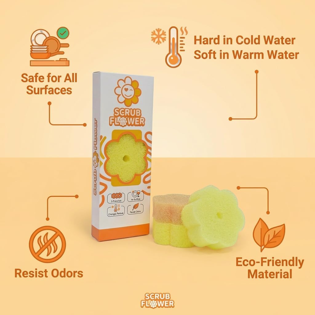 Scrub Flower Temperature Sensitive Sponges, Golden Sunflower
