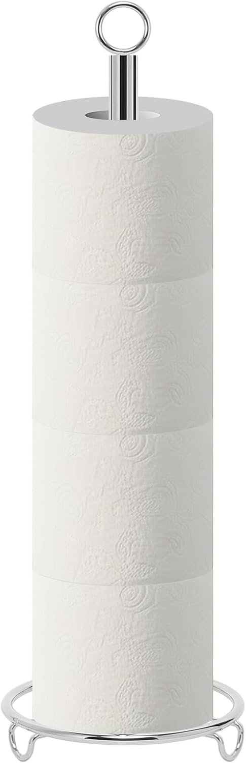 Bath Toilet Paper Holder, Toilet Tissue Roll Organizer Storage, Tissue Paper Holder Stand for Bathroom/Kitchen Countertop, Metal (21" H, Chrome)