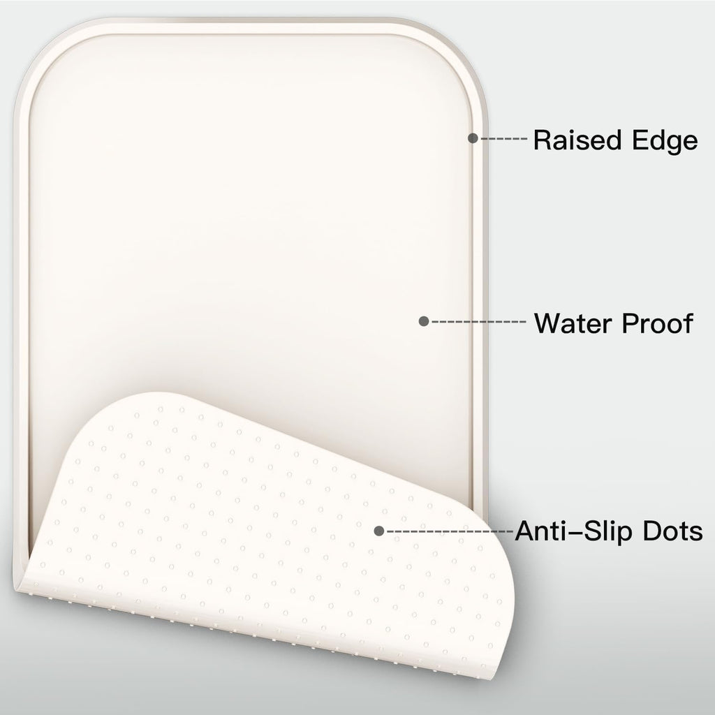 Feedoo Pet Feeding Mat [Warped Resistant Raised Edge], Water-Proof Silicone Placement for Food Water Bowls, Anti-Slip Base Protect Floor, BPA-Free&Dishwasher-Safe [23.5x13.5inch Large, White Sand]
