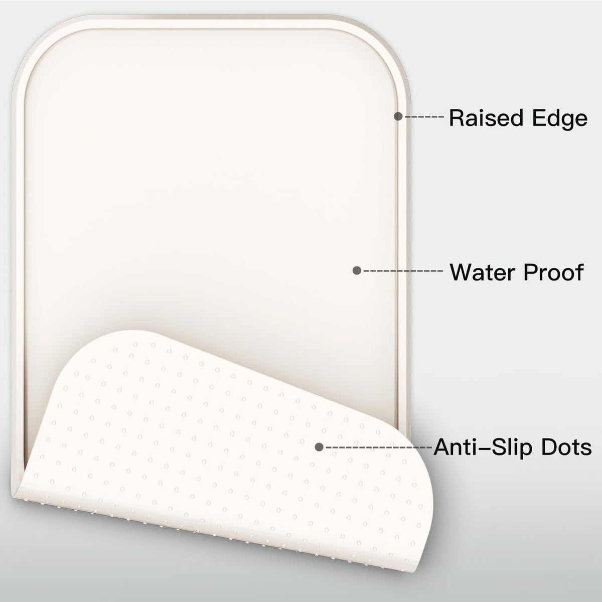 Feedoo Pet Feeding Mat [Warped Resistant Raised Edge], Water-Proof Silicone Placement for Food Water Bowls, Anti-Slip Base Protect Floor, BPA-Free&Dishwasher-Safe [23.5x13.5inch Large, White Sand]