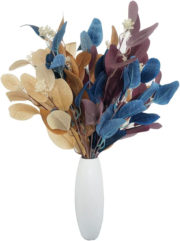 8Pcs Artificial Eucalyptus Leaves Stems Faux Eucalyptus Plant Branches for Vase Filling Home Decoration Flowers Wedding Holiday Arrangement (Color Mixing)