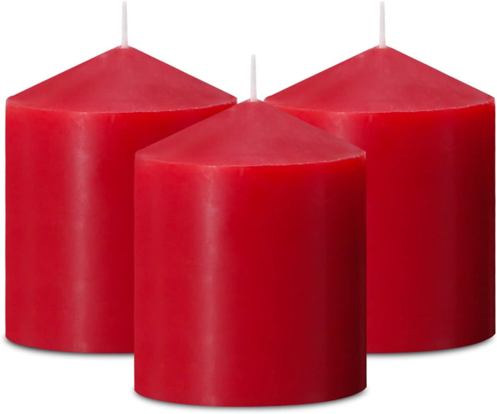 3x4 Inch Red Pillar Candles, 3 Packs Unscented Smokeless Dripless Cylinder Candles for Christmas, Wedding, Party, Home and Dinner Table, 45 Hours Burn
