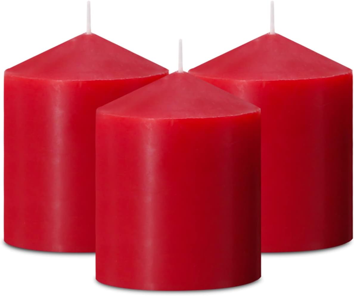 3x4 Inch Red Pillar Candles, 3 Packs Unscented Smokeless Dripless Cylinder Candles for Christmas, Wedding, Party, Home and Dinner Table, 45 Hours Burn