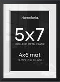 Homeforia 5x7 Black Picture Frame, High-End Metal, 4x6 Mat, Glass