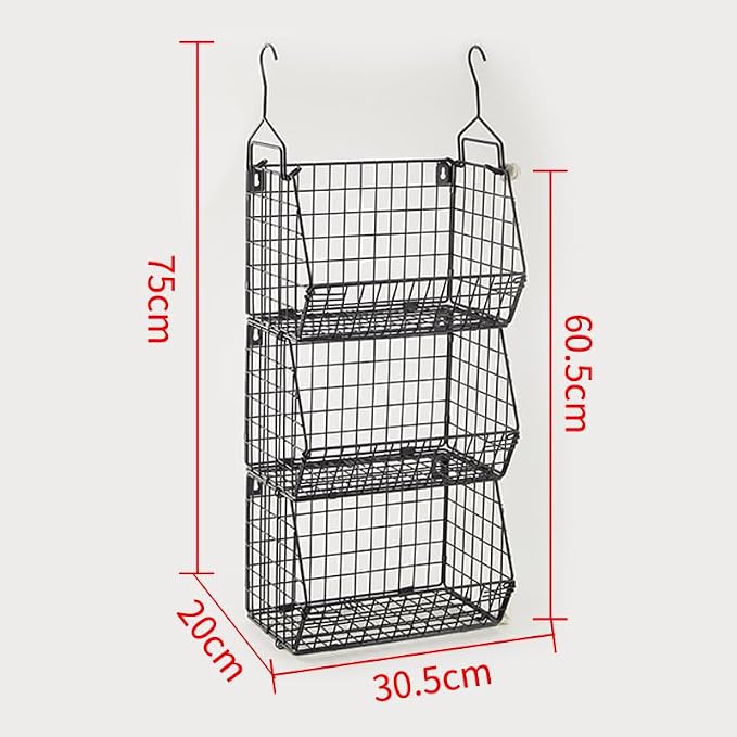 3 Tier Hanging Foldable Wire Baskets Closet Organizer Shelf with Clothes Storage Wall Mount or Countertop Caddy Bin for Clothing Handbags Snacks Drinks Fruits