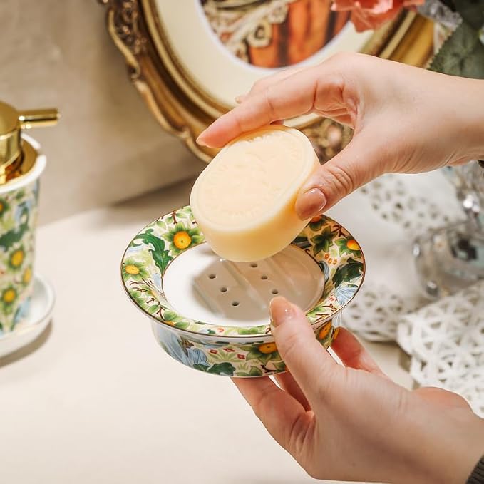 Floral Self Draining Soap Dish, Vintage Round Soap Tray(Style A)
