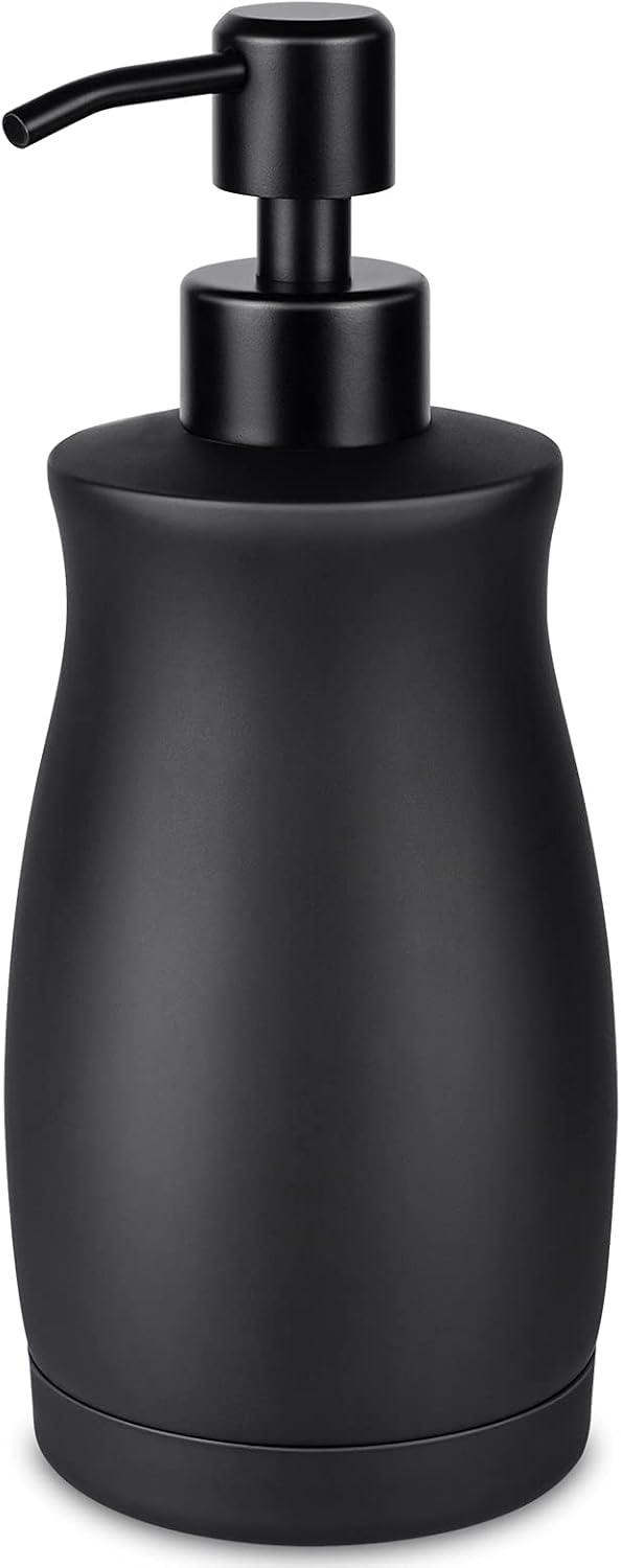 Stainless Steel Countertop Matte Black Soap Dispenser Liquid Bottle for Kitchen & Bathroom Hand Dish Lotion (Matte Black, 390ml/13oz)