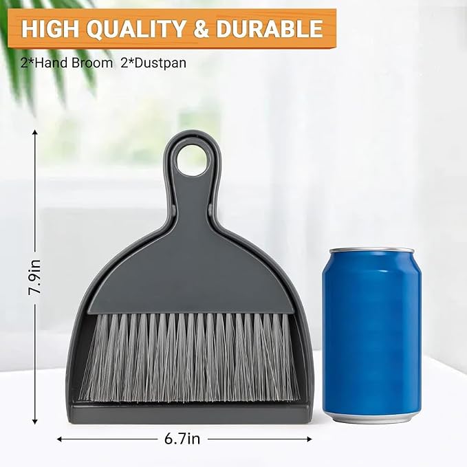 THINKLEARN 2PCS Small Dust Pan and Brush Set, Mini Broom Dustpan Kit