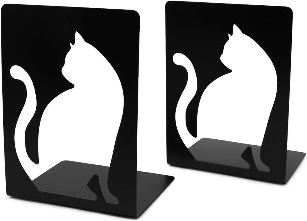 Unique Hollow Out Design Cat Bookends Student Book Ends Metal Office Desk School Library Decoration Bookshelf Book Organizer for Christmas Birthday Gift