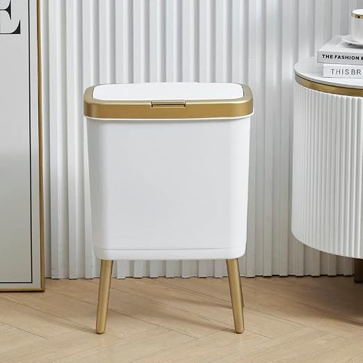 Procade 2Pack White and Gold Trash Can with Lid,4 Gallon Bathroom Trash Bin