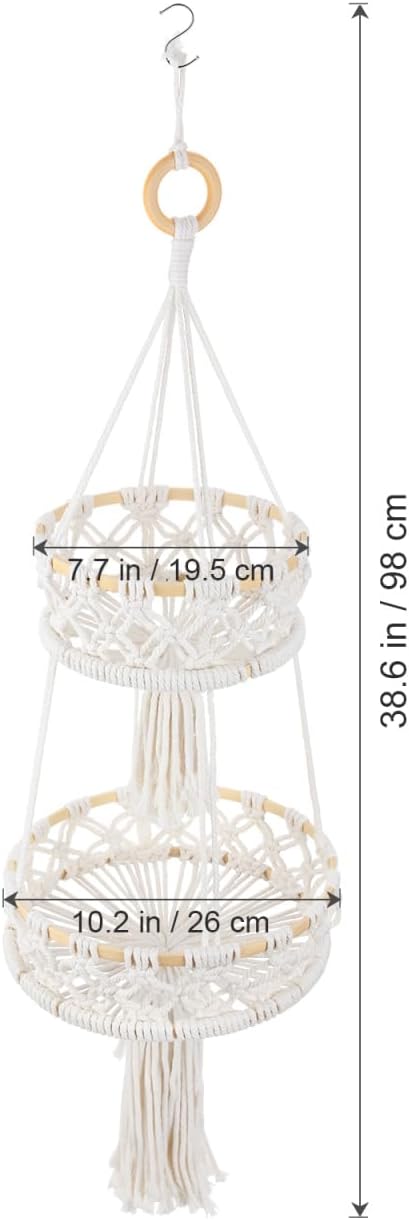 Zerodeko Plant Stand Hanging Fruit Basket 2 Tier Over The Door Organizer Woven Cotton Rope Wall Hanging Basket Magazine Racks Macrame Fruit Hammock for Organizing Storage Bohemia Decor Boho Decor