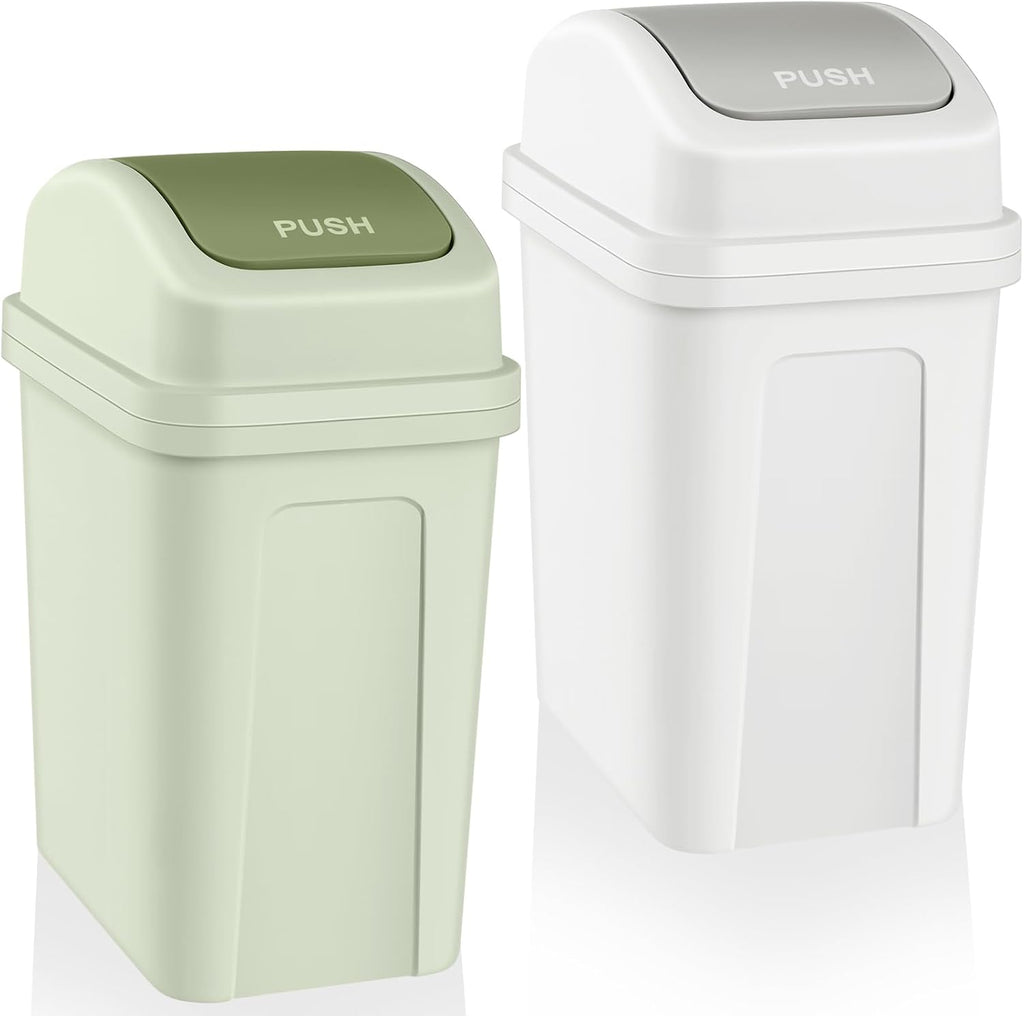 Sumind 2 Pcs 1.8 Gallon Small Trash Can with Swing Lid, Green and Beige