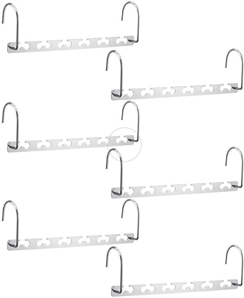 Meetu Space Saving Hangers - Metal Clothes Hangers with 6X2 Slots, Magic Cascading Design, Updated Hooks (Pack of 6)