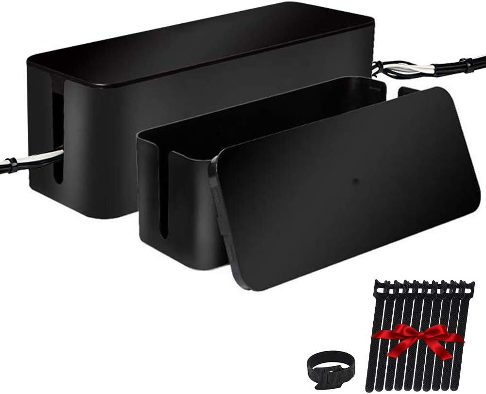 ShellKingdom Cable Management Box, 2 Set Cable Organizer for Cable and Cord Management, Storage and Holder to Cover and Hide & Power Strips & Cords (Black)