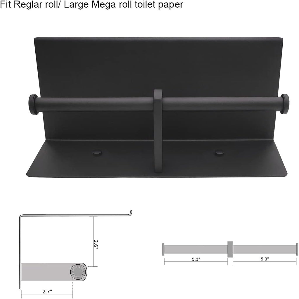 GZILA Double Toilet Paper Holder with Shelf Matte Black Wall Mounted, Dual Large Rolls Tissue Holder Multipurpose TP Dispenser, SUS 304 Stainless Steel