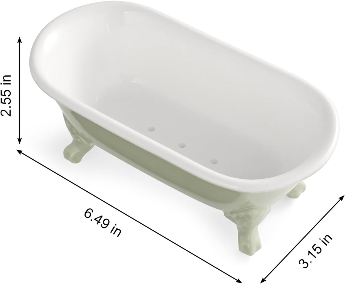 6.5" Mini Clawfoot Bathtub Soap Dish,Bar Soap Holder,Seige Green