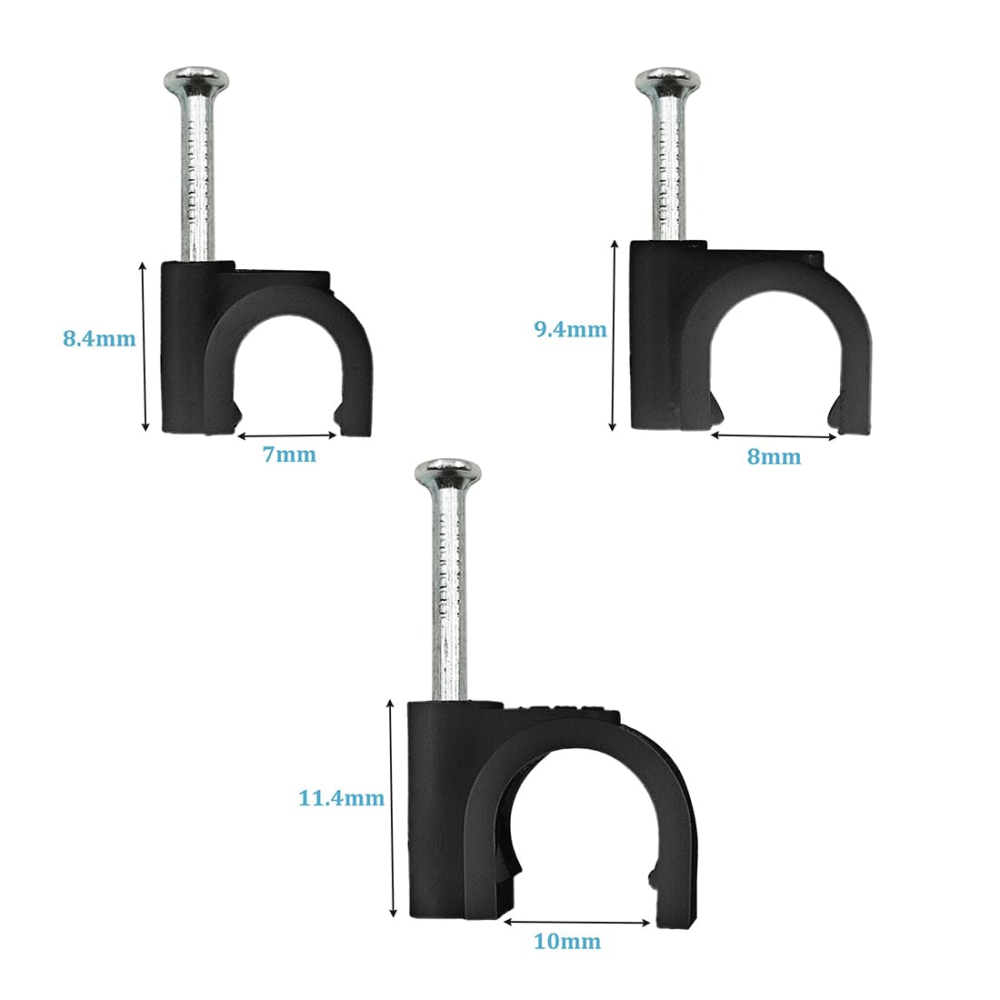 HS Cable Clips 10mm with Steel Nail 200 Pieces Black,Ethernet Management U Shaped Wire Cord Staples Hooks for Outdoor Wall,Coax Cat8 RG8 Cable Extension Fasteners