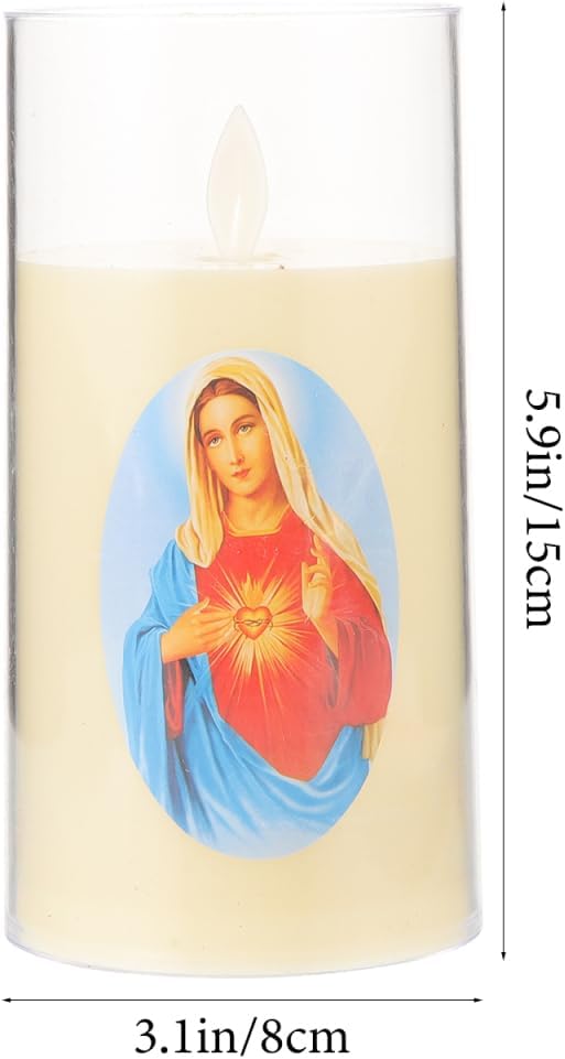 Angoily Virgin Mary LED Prayer Candle, Flameless Flickering Night Light