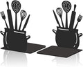 2pcs Large Kitchen Book Ends Spoon Decorative Cookbook Metal Bookends with Non-Slip Mat Cookbook Storage Books Stoppers Gift for Birthday(Black) Back to School
